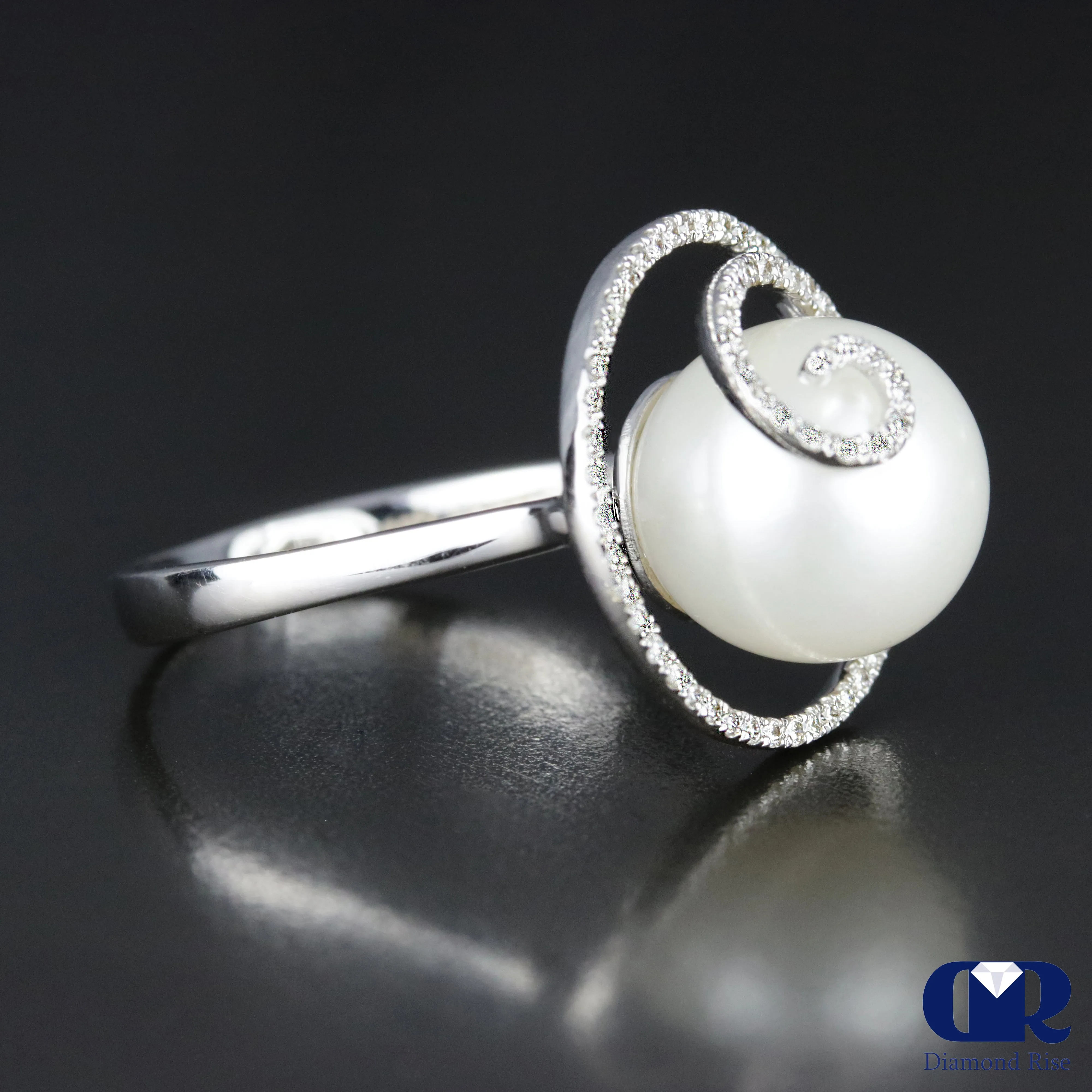 10 mm South Sea Culture Peal With Diamond Engagement Ring In 18K White Gold