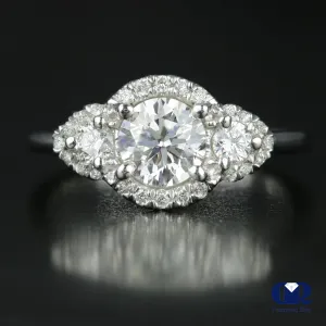 1.26 Carat Round Cut Diamond Halo Engagement Ring In Platinum