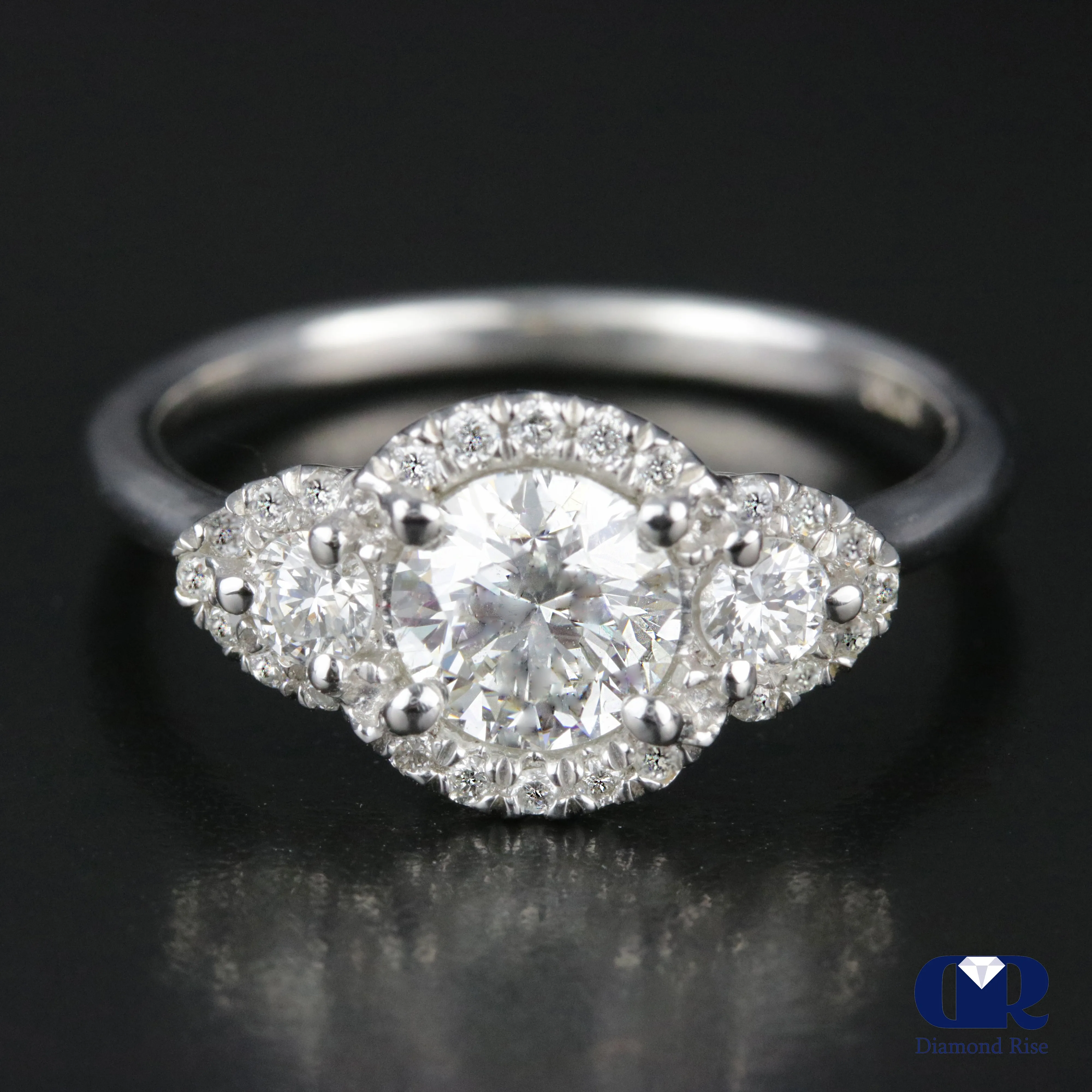 1.26 Carat Round Cut Diamond Halo Engagement Ring In Platinum