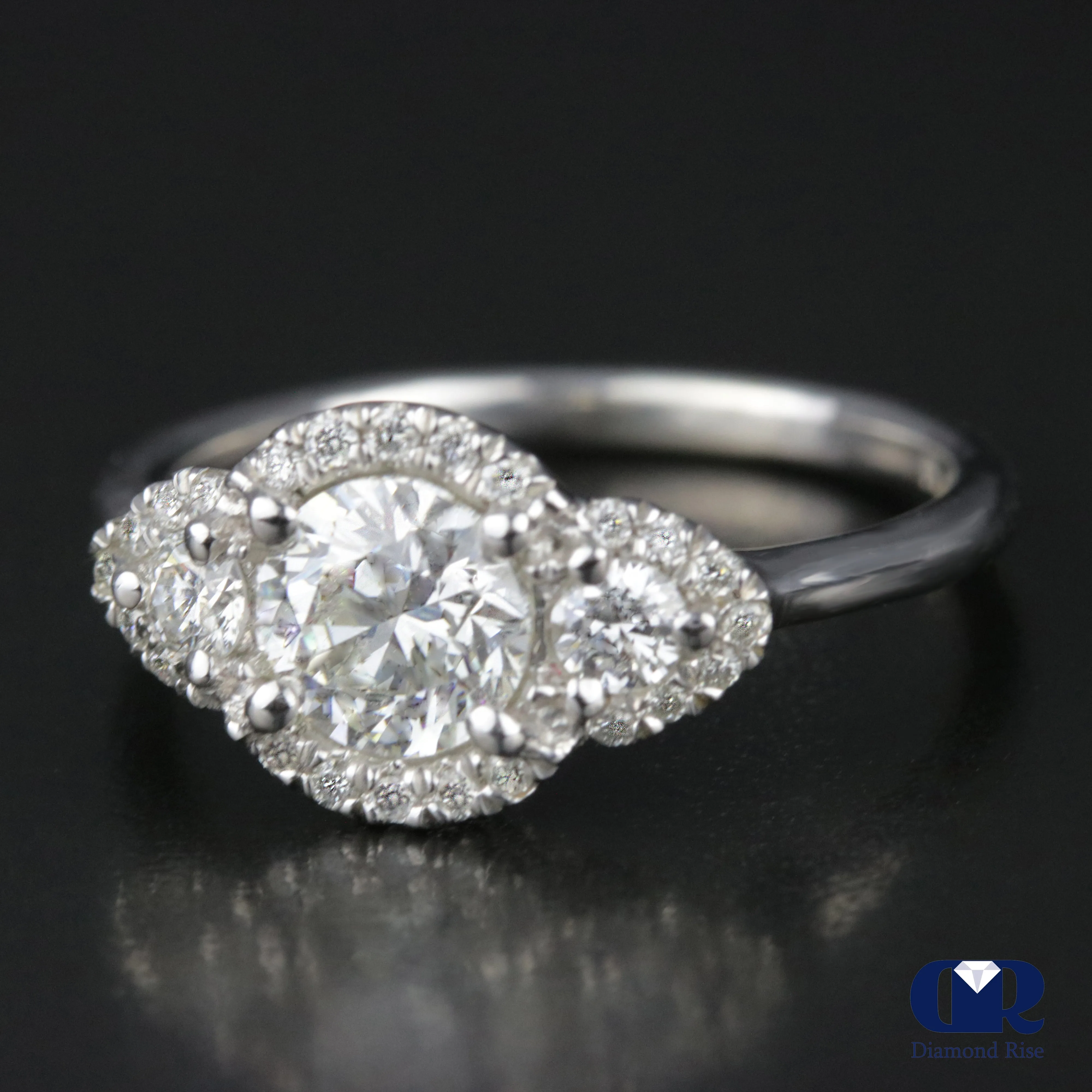 1.26 Carat Round Cut Diamond Halo Engagement Ring In Platinum