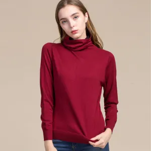 2019 Women Real Silk Sweater Full Pullovers Turtleneck Sweet Cashmere Sweater Comfortable Soft Female Sweaters 7056