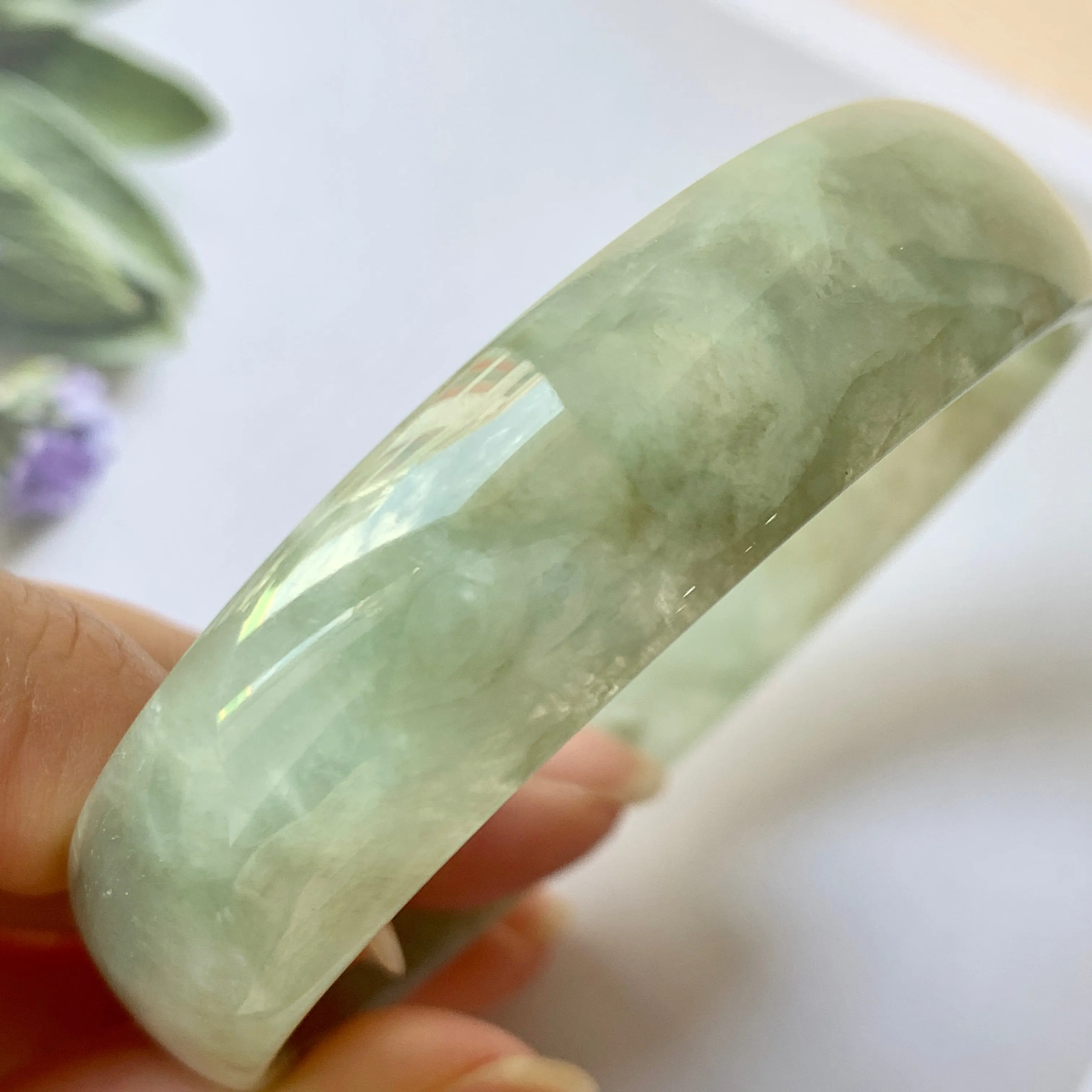 53.3mm A-Grade Natural Green Jadeite Modern Round Bangle No.151953