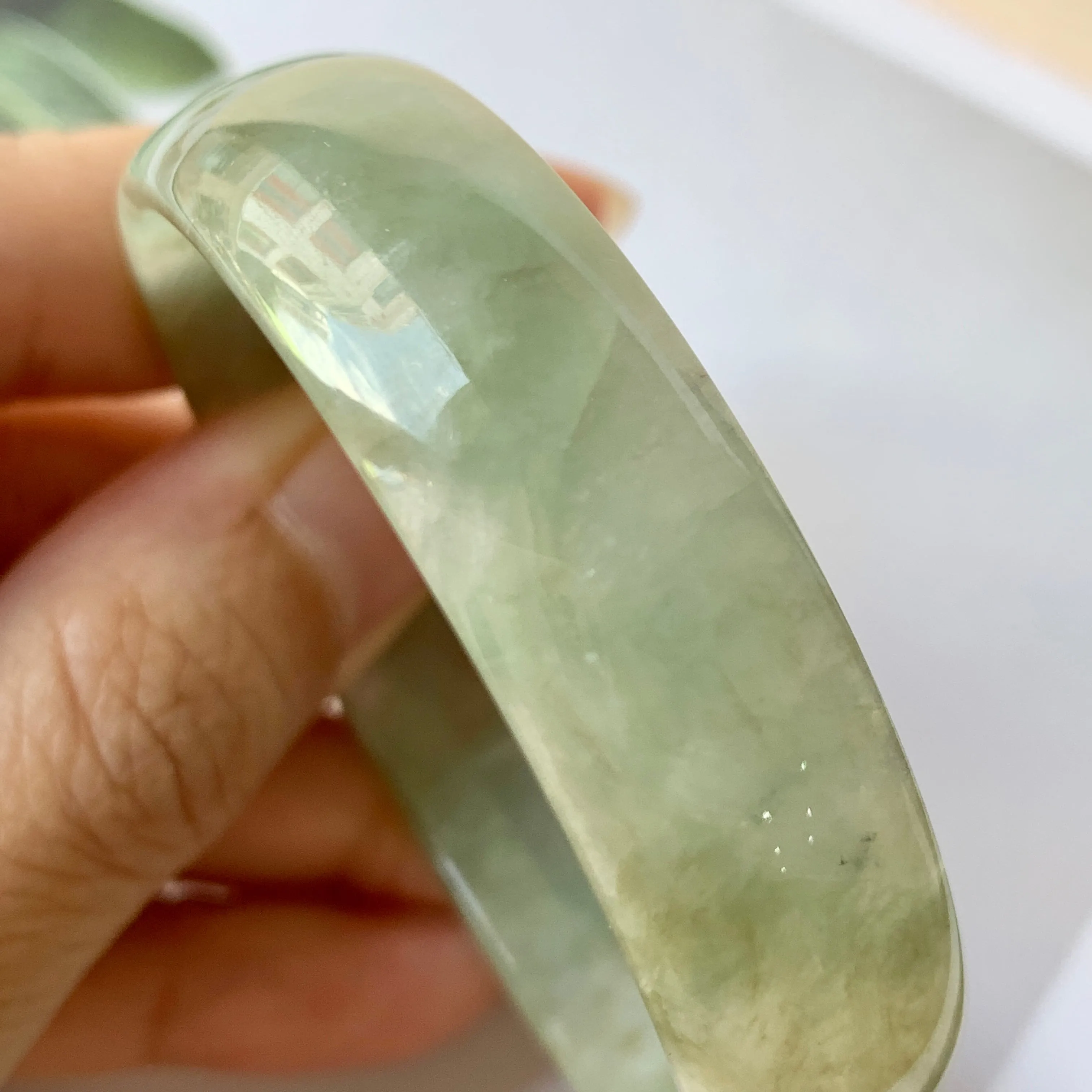 53.3mm A-Grade Natural Green Jadeite Modern Round Bangle No.151953