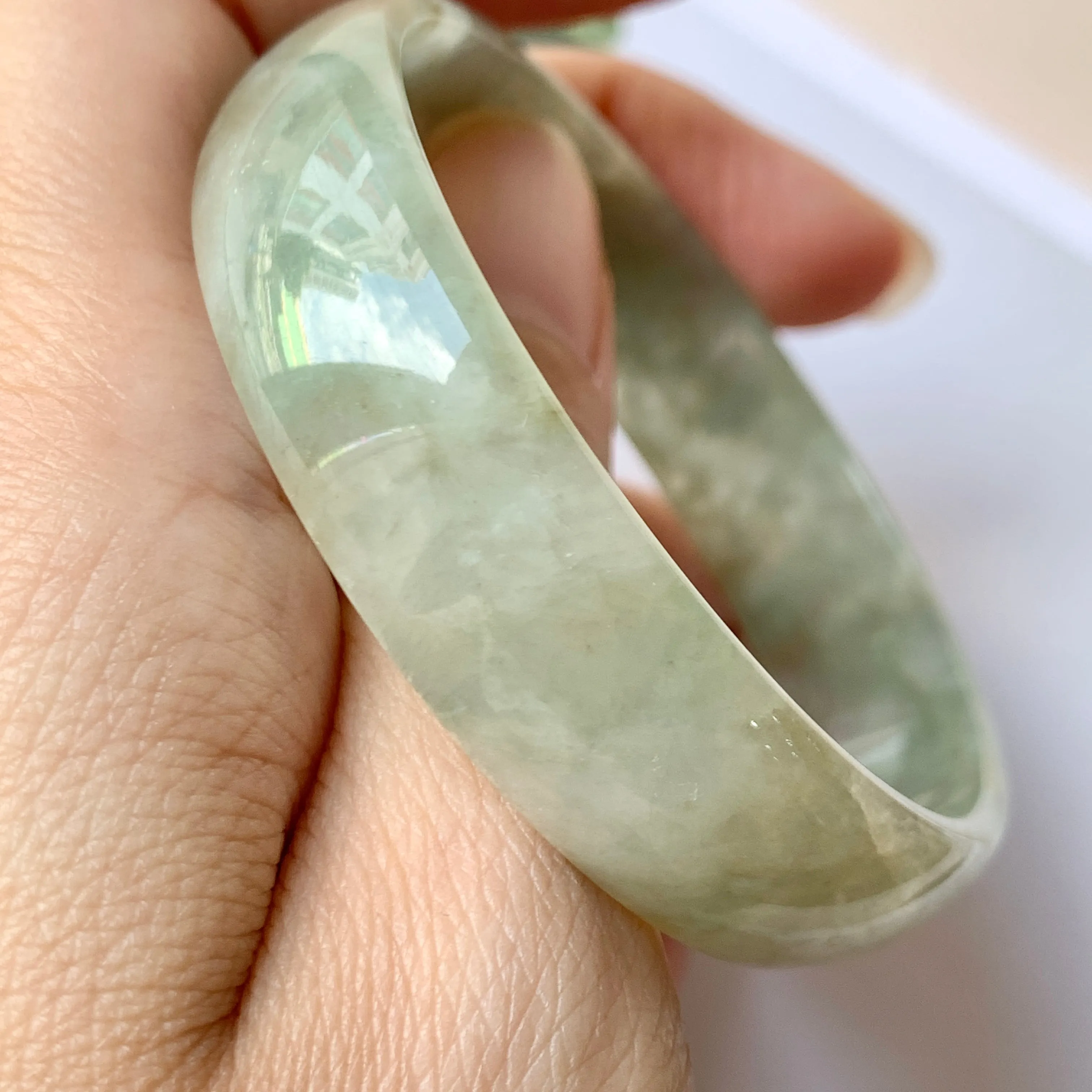 53.3mm A-Grade Natural Green Jadeite Modern Round Bangle No.151953