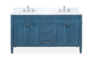 60" Tennant Brand Durand Modern Teal Blue Double Sink Bathroom Vanity QT-1808-D60TB