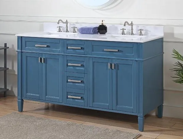 60" Tennant Brand Durand Modern Teal Blue Double Sink Bathroom Vanity QT-1808-D60TB