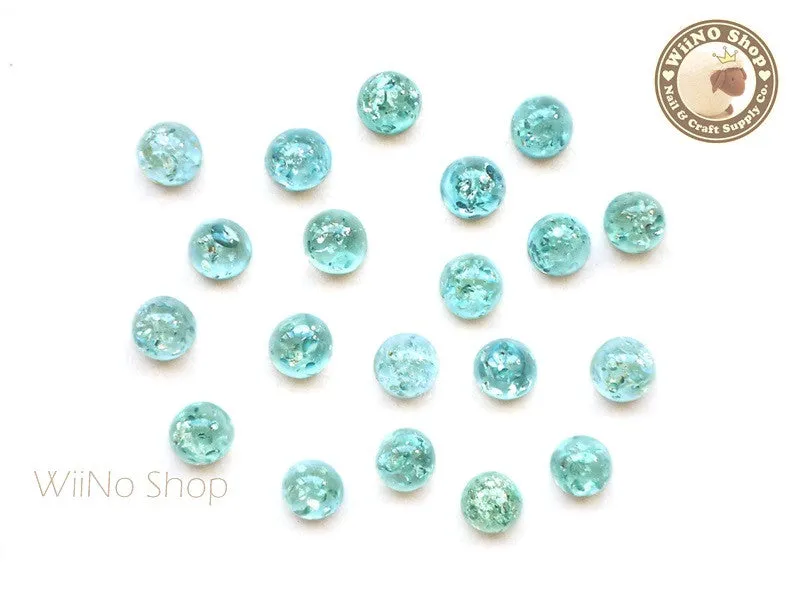 6mm Teal Green Ice Crackle Round Flat Back Acrylic Cabochon Nail Art - 10 pcs