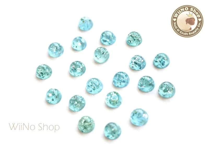 6mm Teal Green Ice Crackle Round Flat Back Acrylic Cabochon Nail Art - 10 pcs