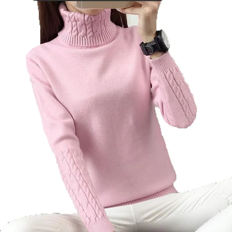 Autumn 2019 Women Sweaters Pullovers Knitted Turtleneck Sweater Poncho Female Tops Pull Femme White Beige Green Black Gray Brown