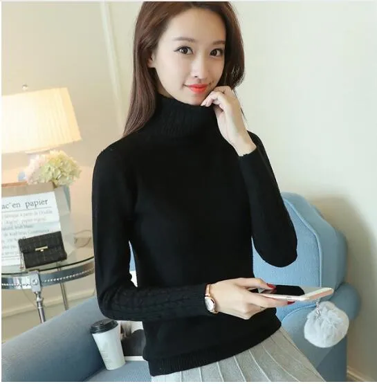 Autumn 2019 Women Sweaters Pullovers Knitted Turtleneck Sweater Poncho Female Tops Pull Femme White Beige Green Black Gray Brown