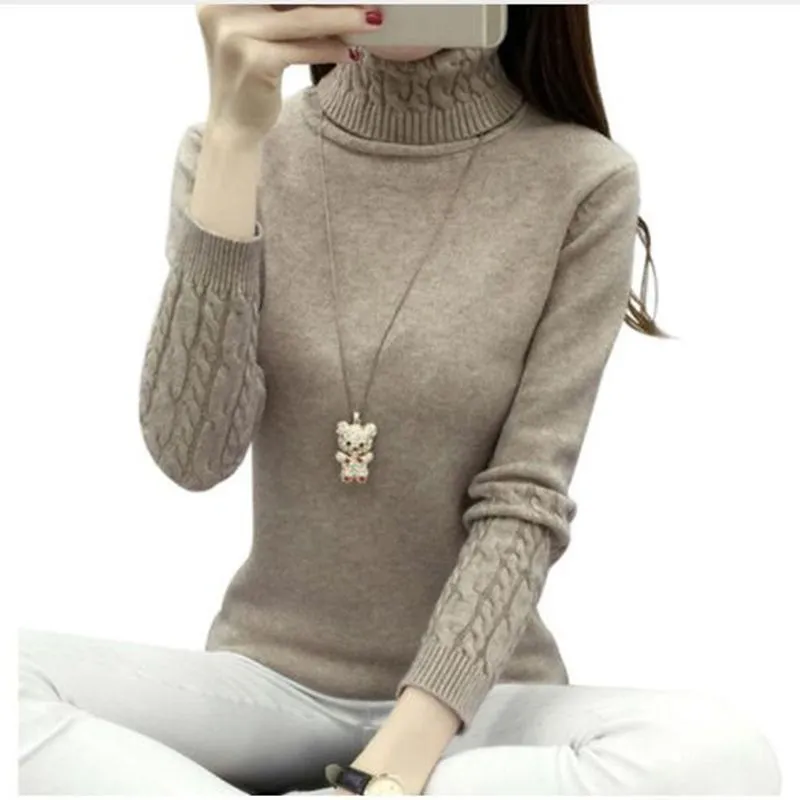 Autumn 2019 Women Sweaters Pullovers Knitted Turtleneck Sweater Poncho Female Tops Pull Femme White Beige Green Black Gray Brown