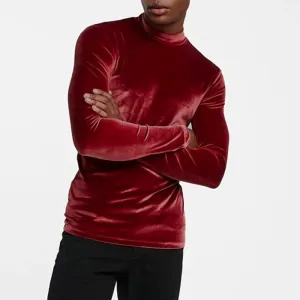 Autumn Men's T-shirts Pleuche Slim Turtleneck Long Sleeve Solid Color Casual Male Pullover Clothing Simple 9C6643