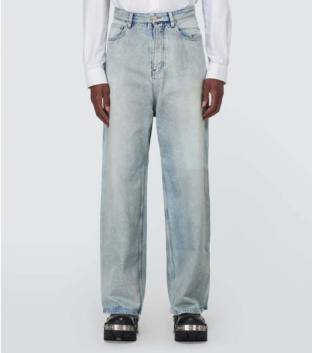 Balenciaga Wide Leg Faded Jeans, Blue