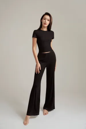 Black Silk Blend Flared Trousers