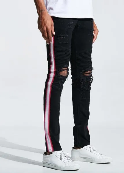 Bolt Biker Denim Black (Pink Stripe)