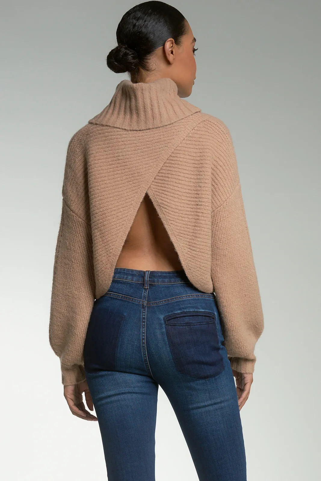 Camel Cropped Crossback Turtleneck Sweater