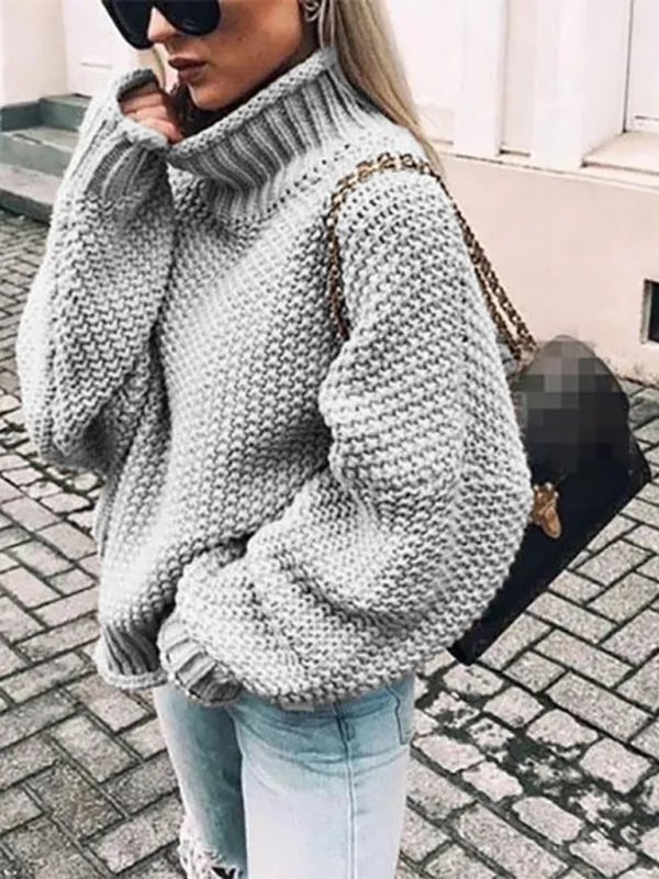 Colorful Bat-sleeve Thick-needle Turtleneck Sweaters