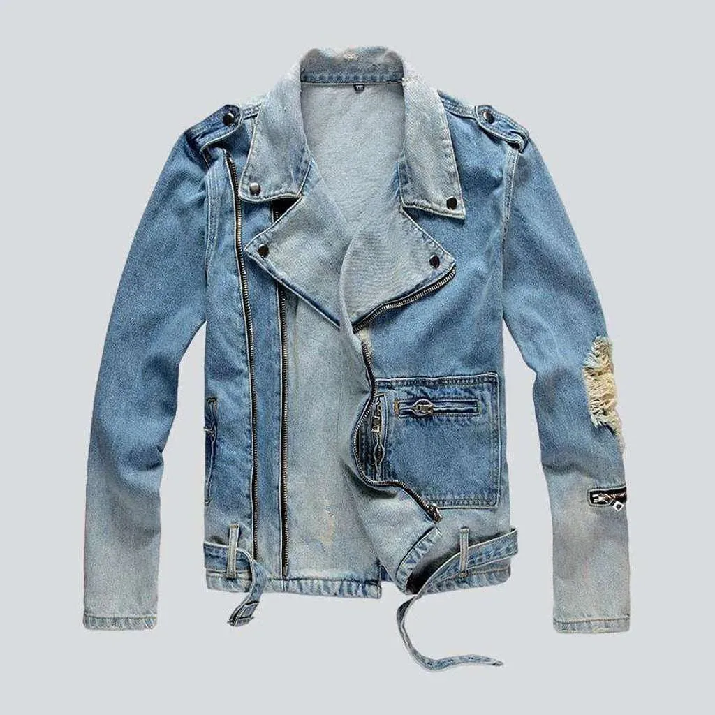 Contrast blue biker denim jacket