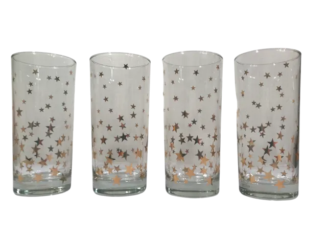 Culver Signed Mid-Century Gold Starry Nights Glasses (Set of 4)