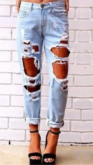 Destroyed Boyfriend Jean Blue Denim