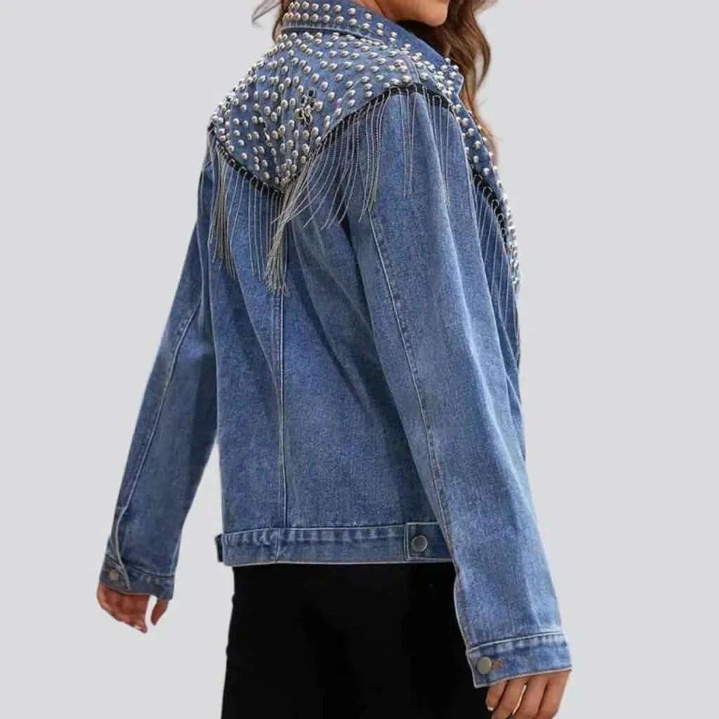 Embellished light-wash denim jacket