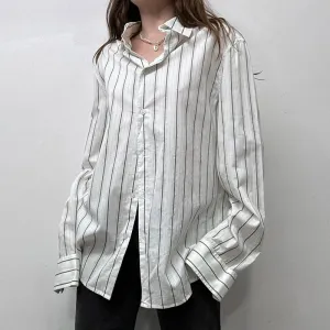 Fashion Chic Loose Stripe Women Blouse Tops Long Sleeve Spring Autumn Buttons-Up Streetwear Shirts Cardigan Clothing