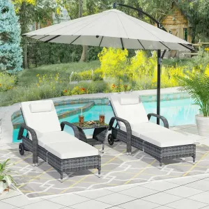 Foster Outdoor Swimming Poolside Lounger (Set of 2 ) with 1 Side Table (Black   Grey)