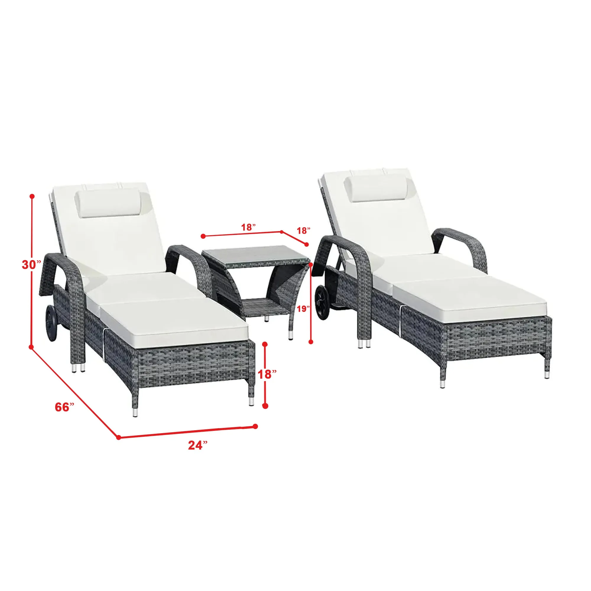 Foster Outdoor Swimming Poolside Lounger (Set of 2 ) with 1 Side Table (Black   Grey)