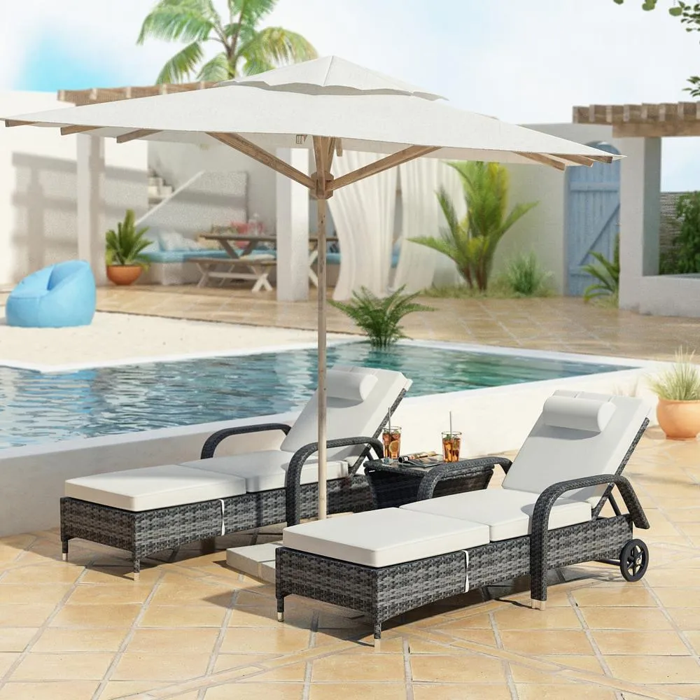 Foster Outdoor Swimming Poolside Lounger (Set of 2 ) with 1 Side Table (Black   Grey)