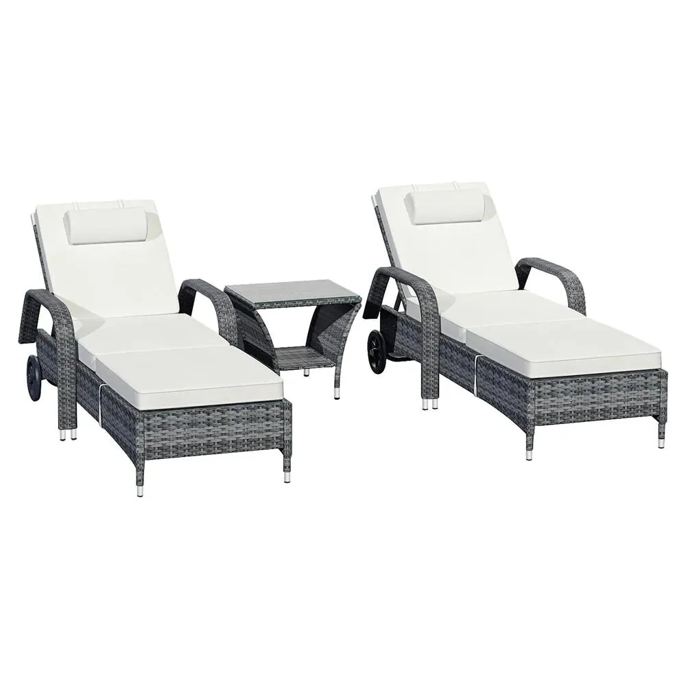 Foster Outdoor Swimming Poolside Lounger (Set of 2 ) with 1 Side Table (Black   Grey)