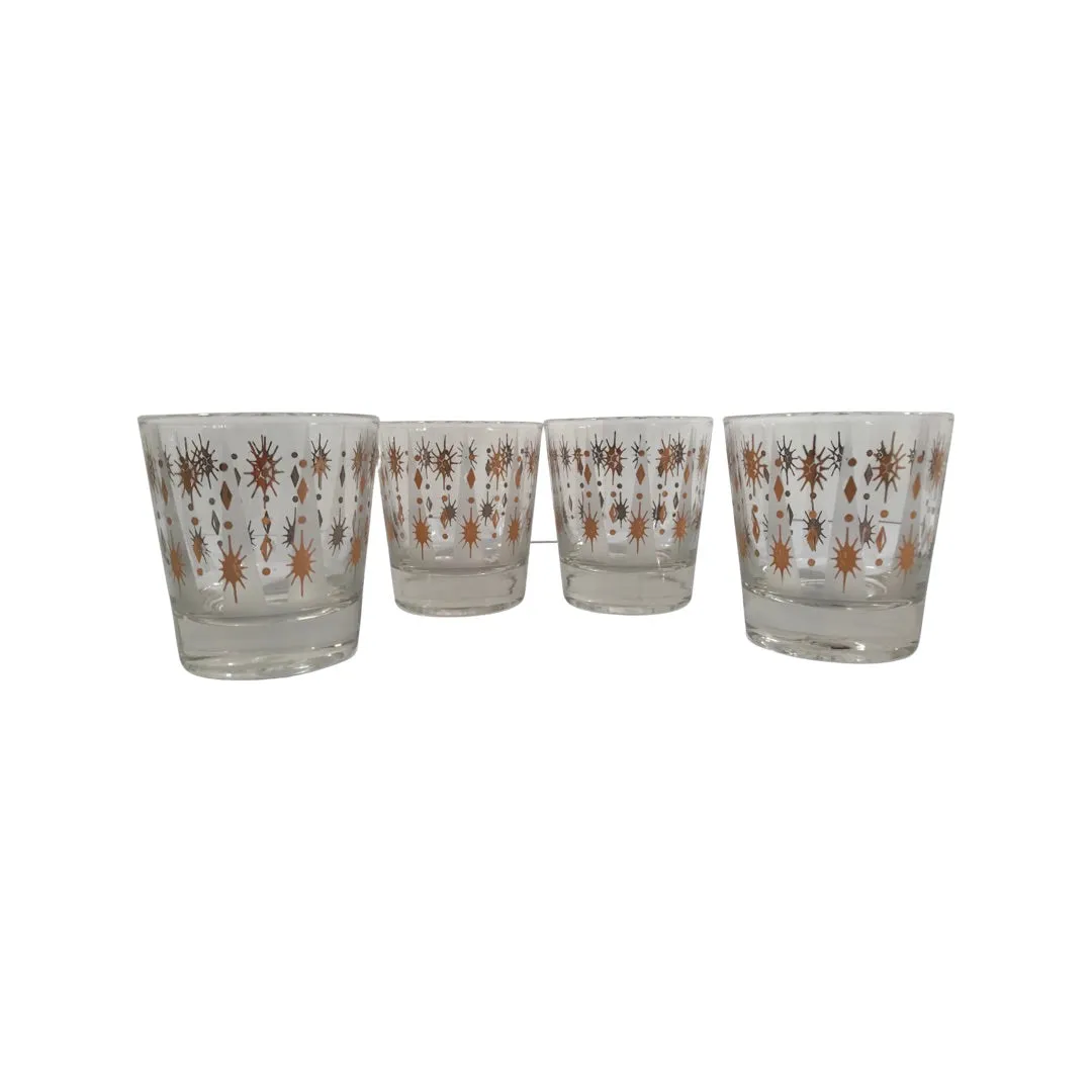 Fred Press Signed Mid-Century White Atomic Star Glasses (Set of 4)