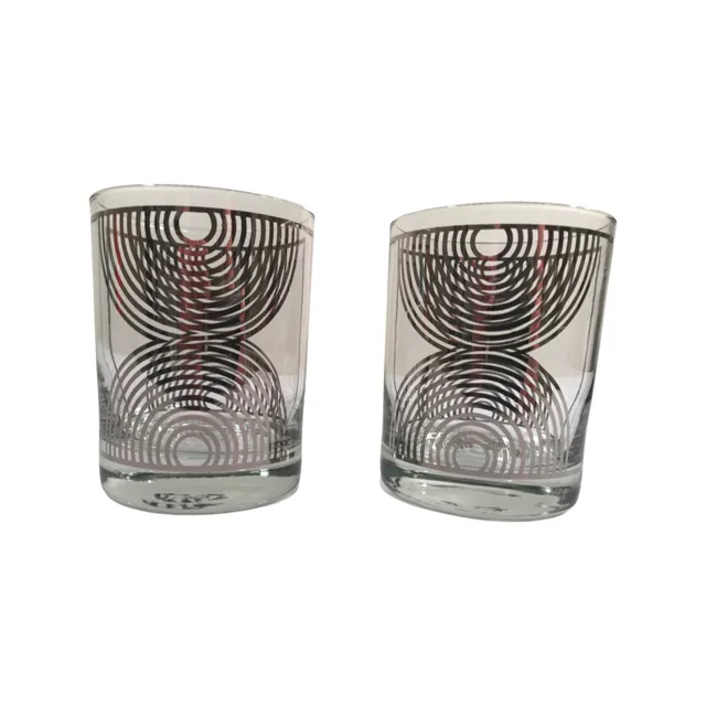 Georges Briard Signed Mid-Century Silver Abstract Double Old Fashion Glasses (Set of 2)