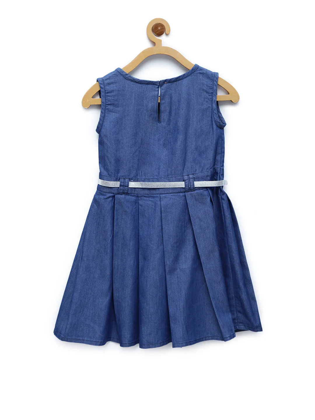 Girl's  Blue Denim Sailor Dress With Belt - StyleStone Kid