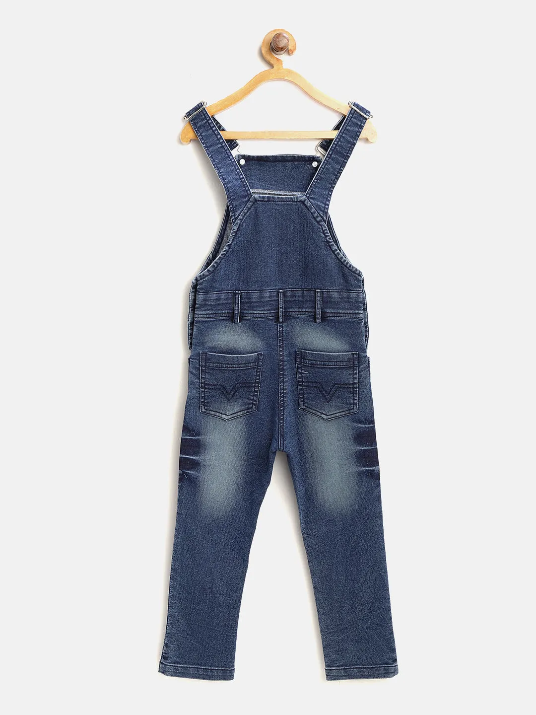 Girl's Lycra Denim Scratch Style Distressed Dungaree - StyleStone Kid