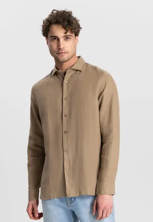 Jagger Linen Shirt: Dessert Brown