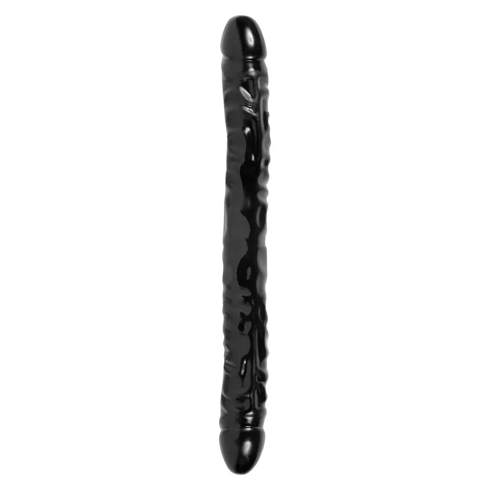 Premium 12-Inch Dual-Ended Flexible Dong - Veined Design, Black