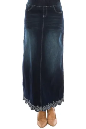 Long Denim Skirt in Dark Indigo Style 89203