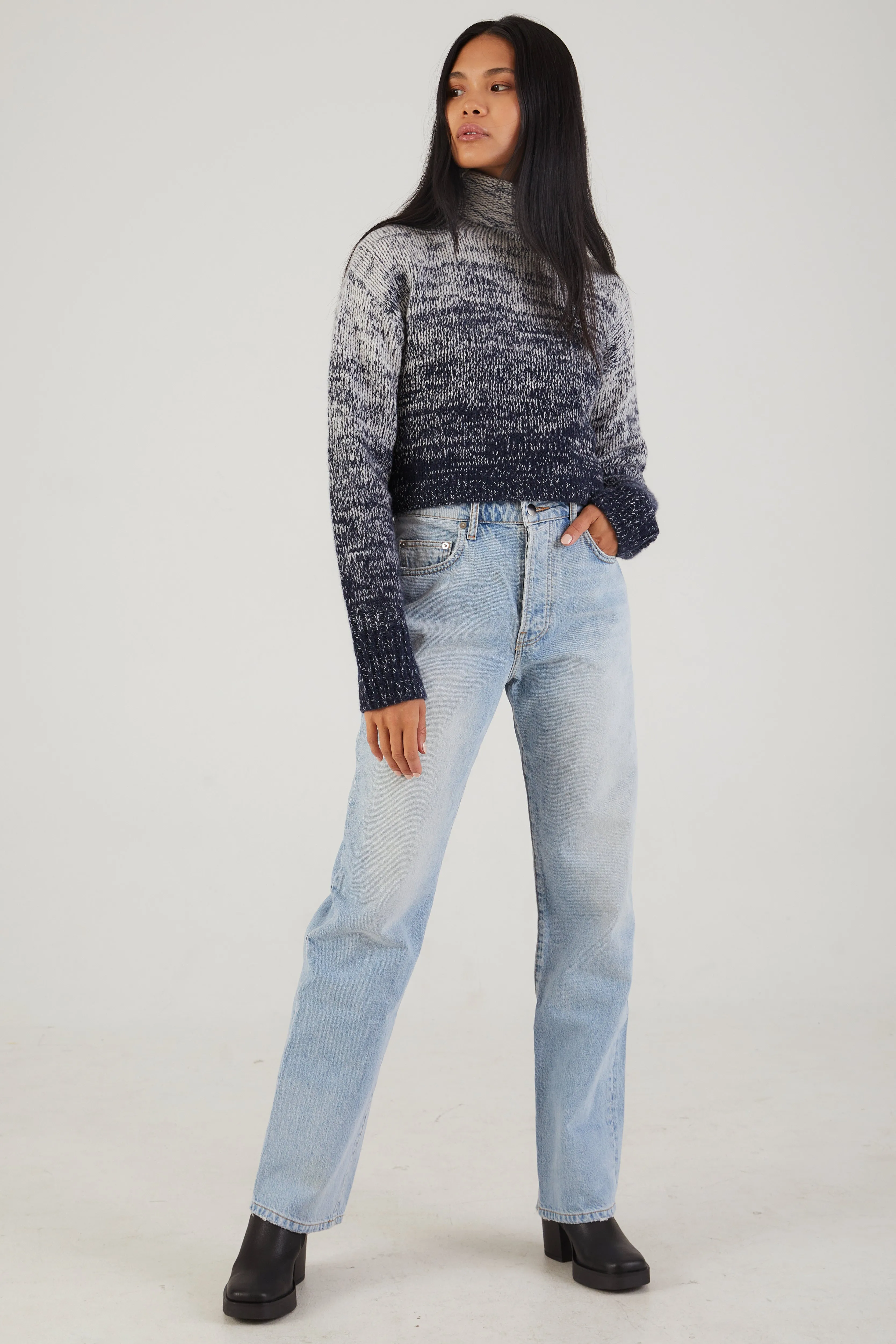 Lula Crop Cashmere Turtleneck Sweater in Nightbreak