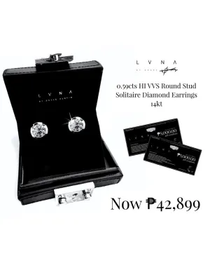 #LVNA2024 | 0.59cts HI VVS Round Stud Solitaire Diamond Earrings 14kt