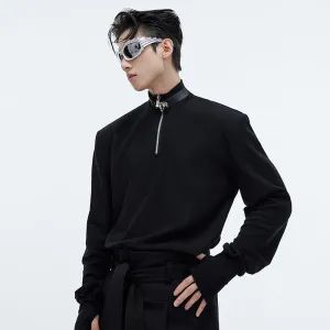 Male Long Sleeve Top Metal Buckle Design Personality Stand Collar Zipper Slim Men Base Shirt High Street 9C4016