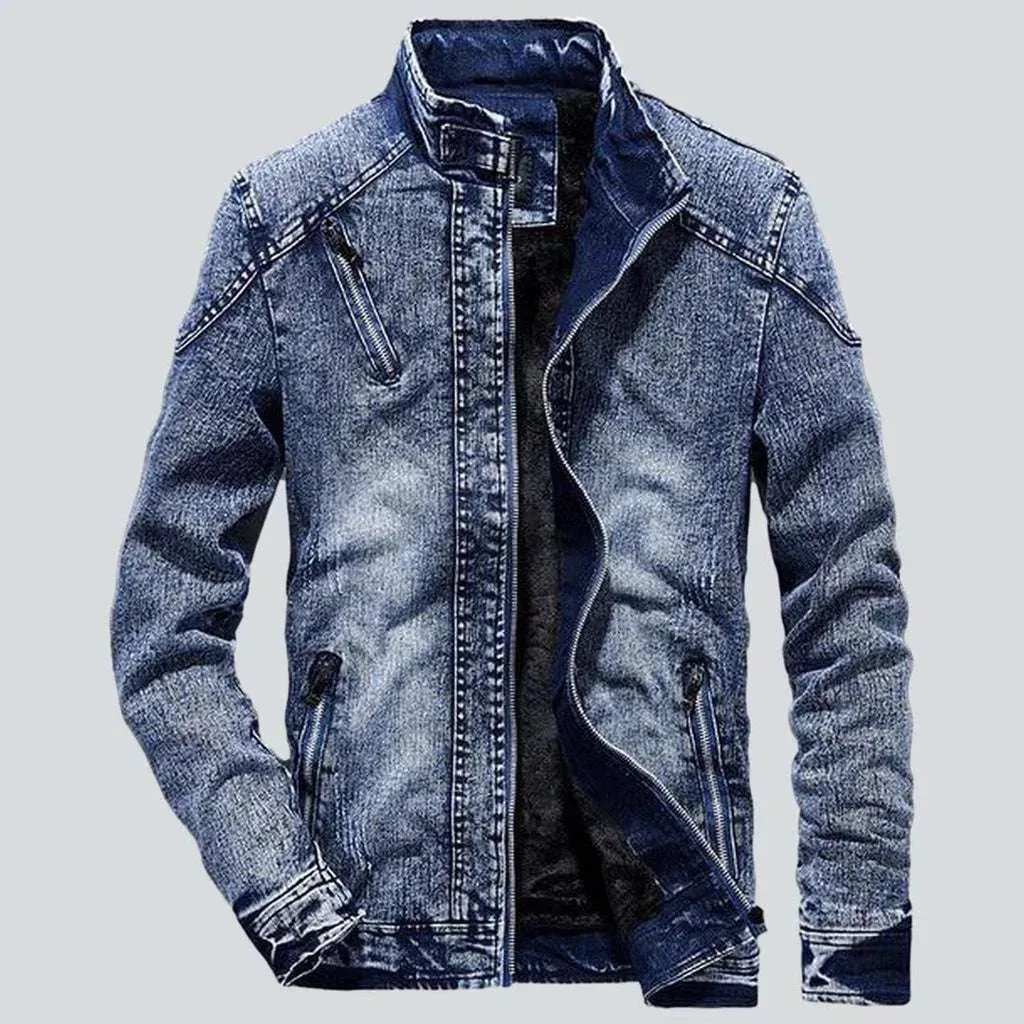 Men's jeans jacket with zippers