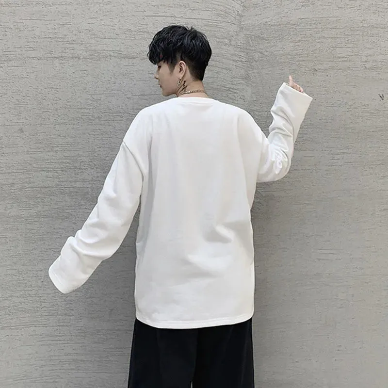 Men's Sweatshirt 2024 Spring New Trendy Niche Personality Elastic Pleated Design Long Sleeve Male Tops Solid Color 9C5165