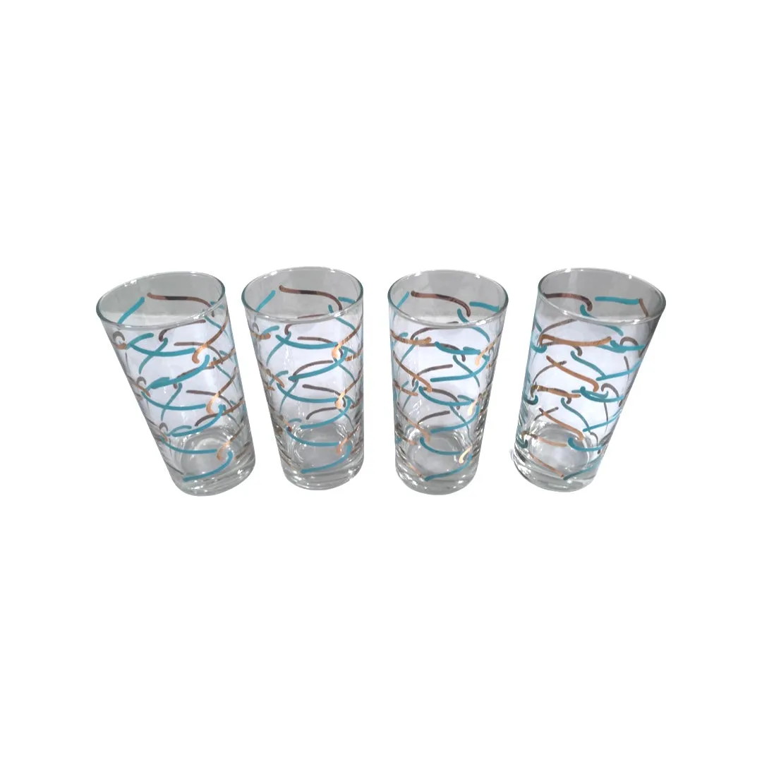 Mid-Century Turquoise and Gold Glasses (Set of 4)