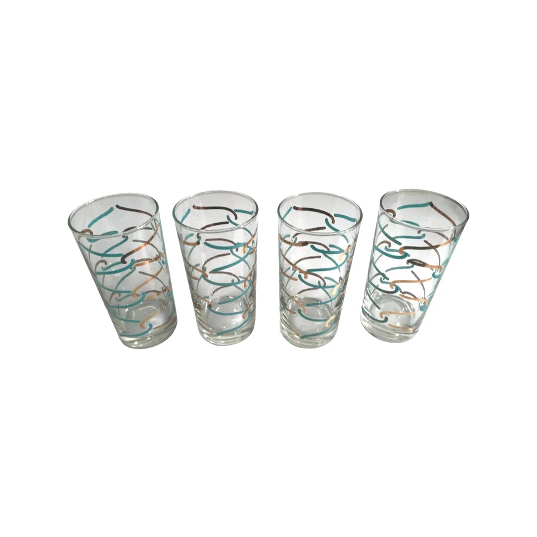 Mid-Century Turquoise and Gold Glasses (Set of 4)