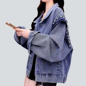 Pearl embellished shoulders denim jacket