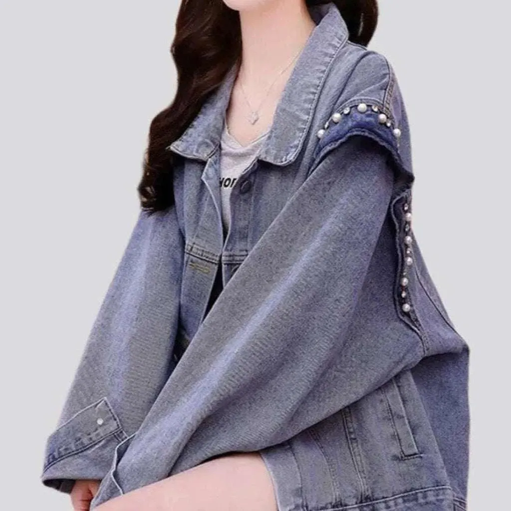 Pearl embellished shoulders denim jacket