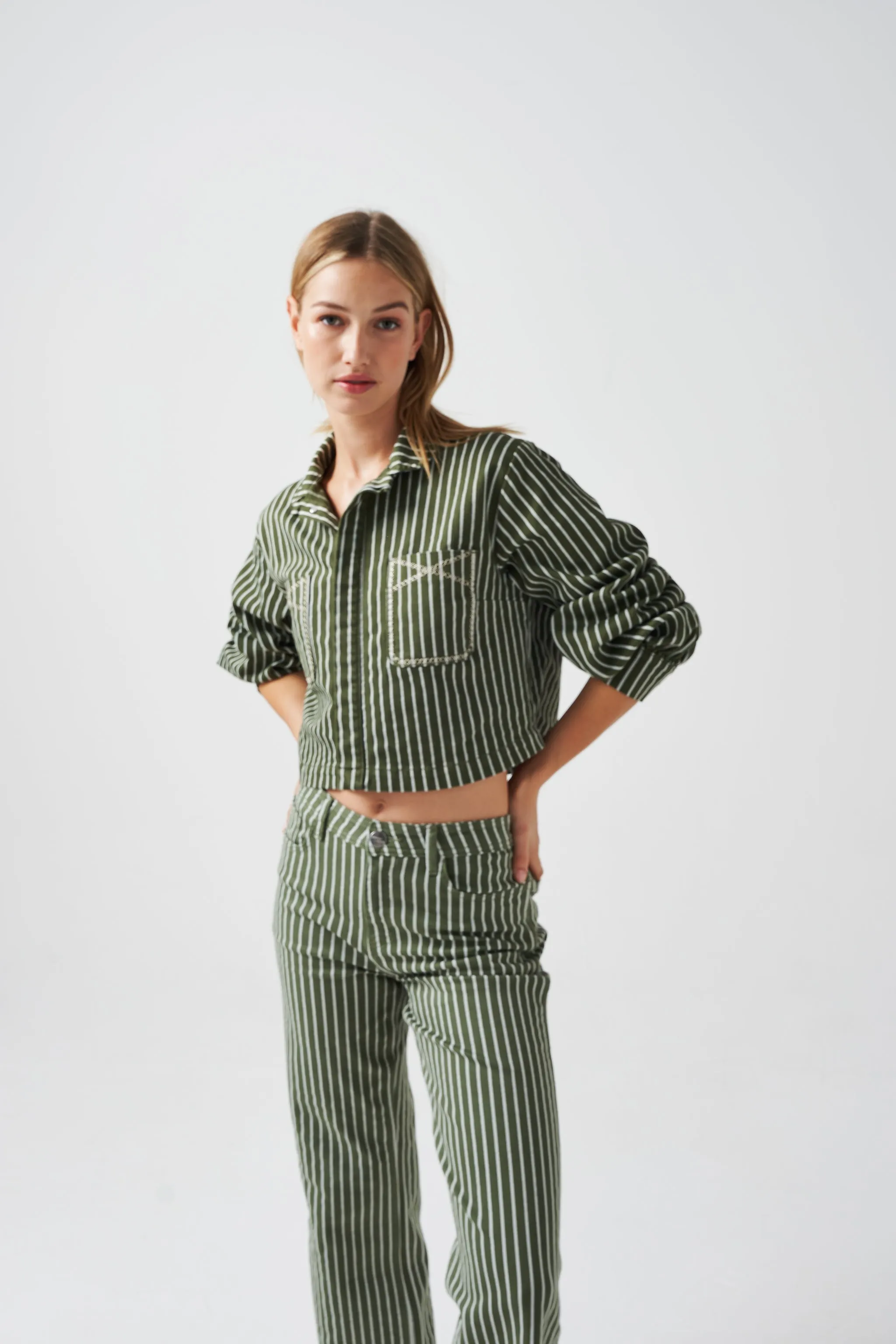 Piper Jacket Cropped in Khaki Stripe