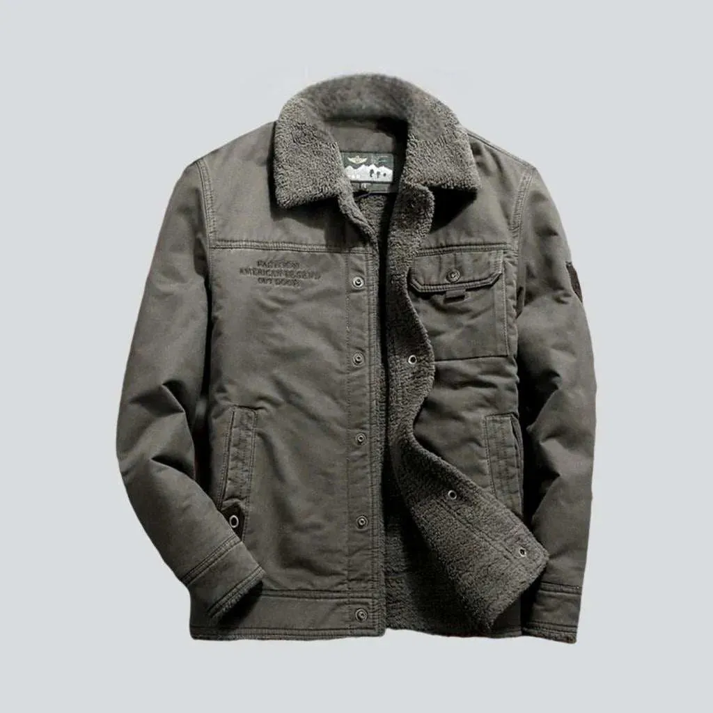 Sherpa color men's denim jacket