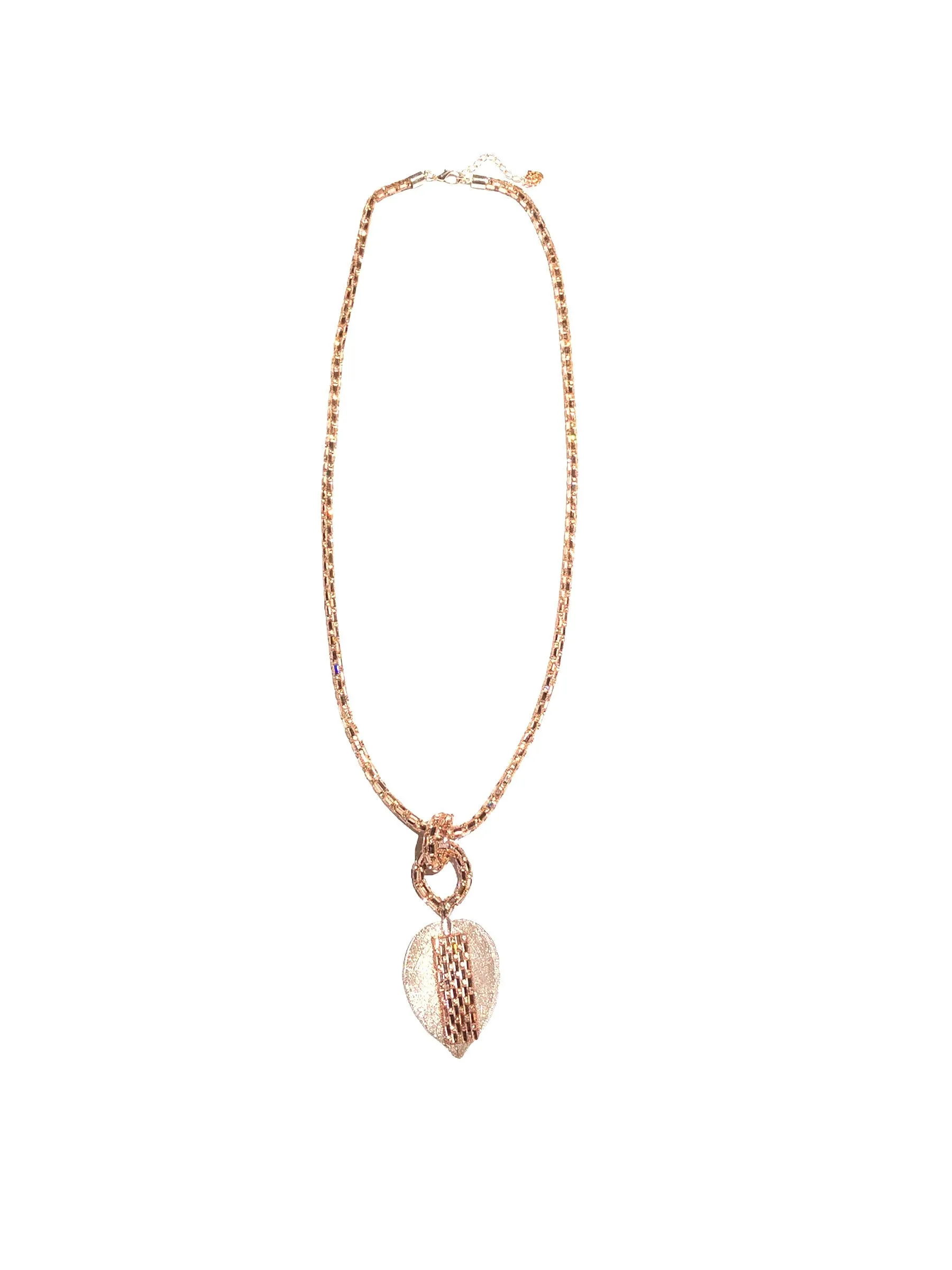 Sparkly Diamante gem Long Necklace with Delicate Leaf Pendant