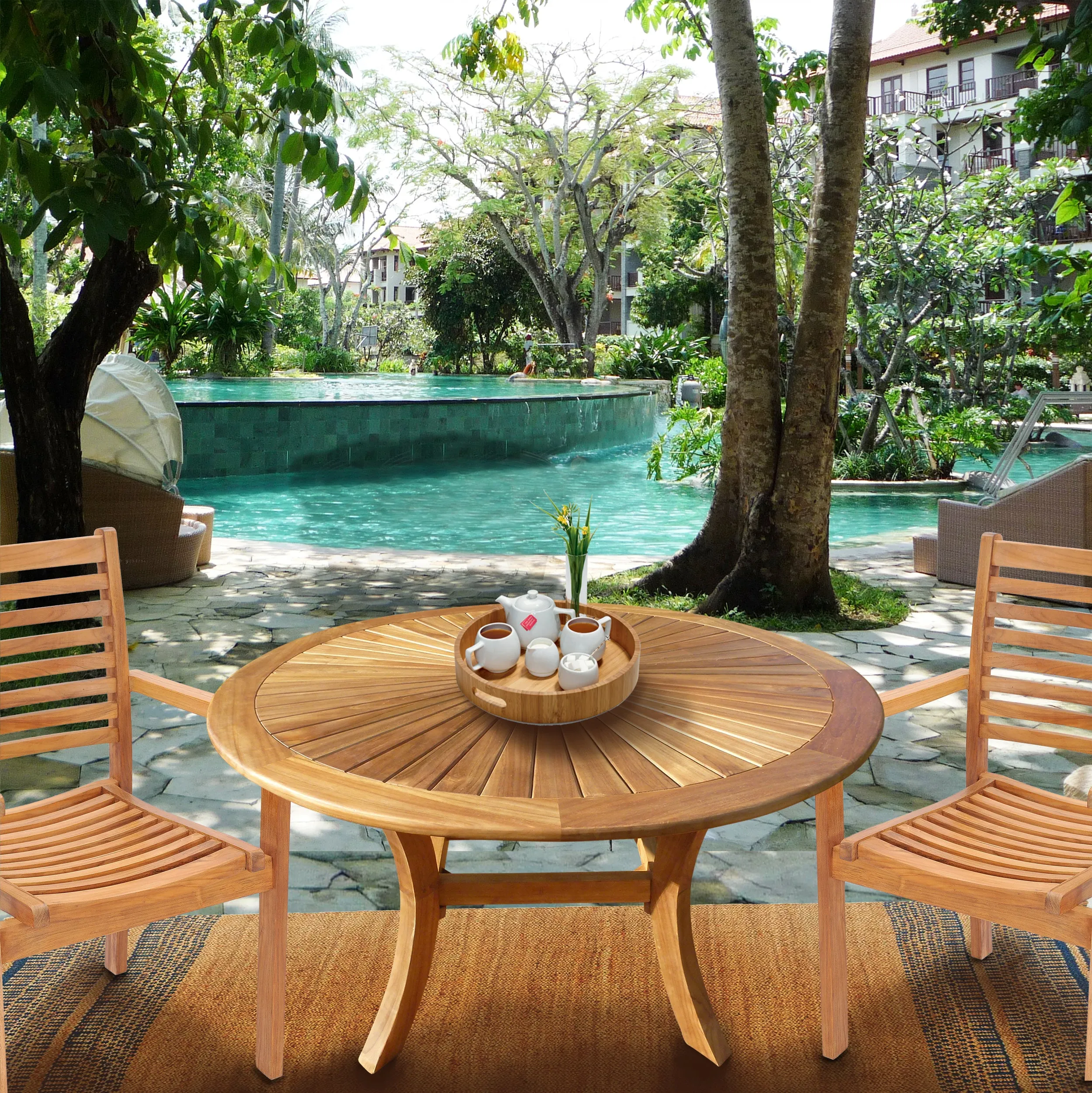 Teak Wood Sun Table, 47 Inch